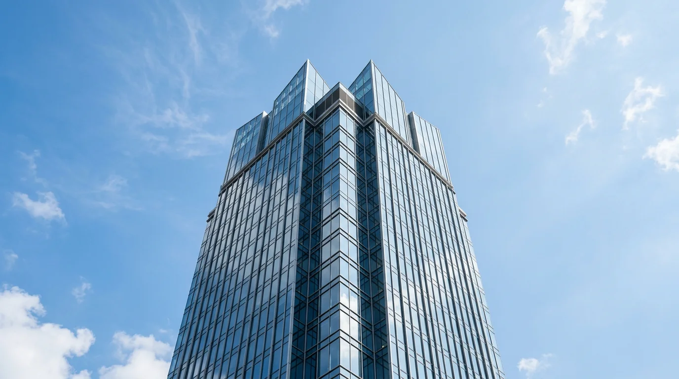 青空の下に建つオフィスビル